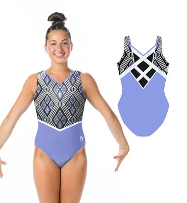 OGC Midnight Prism leotard intricate diamond patterns and electric blue
