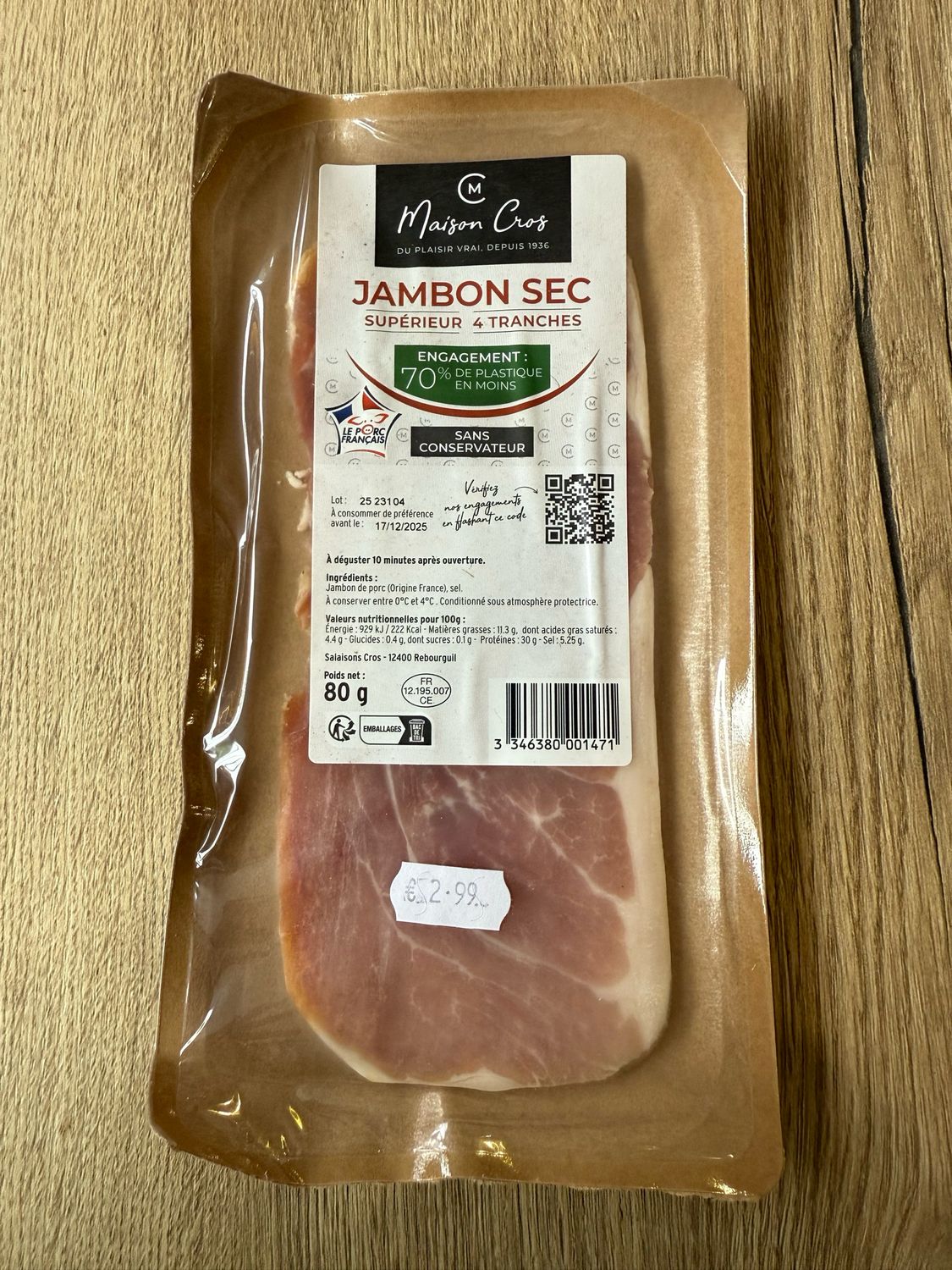 Jambon Sec Supérieur - 4 Tranches