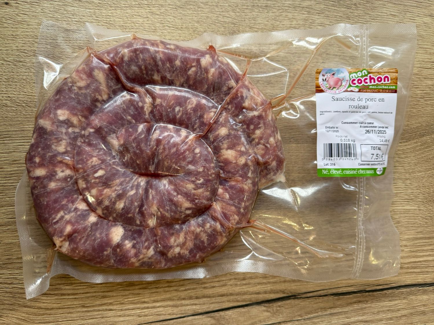 Saucisse de Porc en rouleau