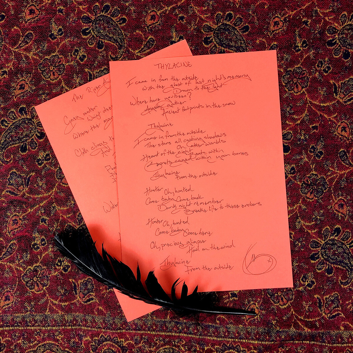 Signed, Handwritten Lyric Sheet