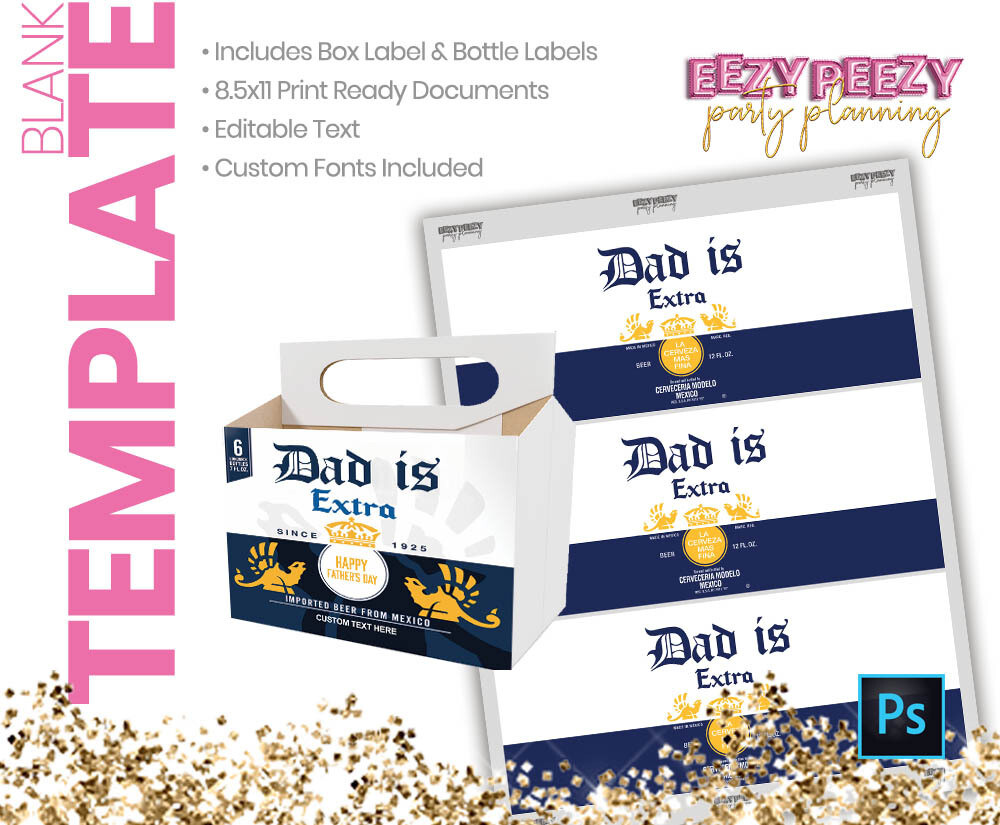 Ezpz Drinks. Beer. Rona. Editable label and box Photoshop template.