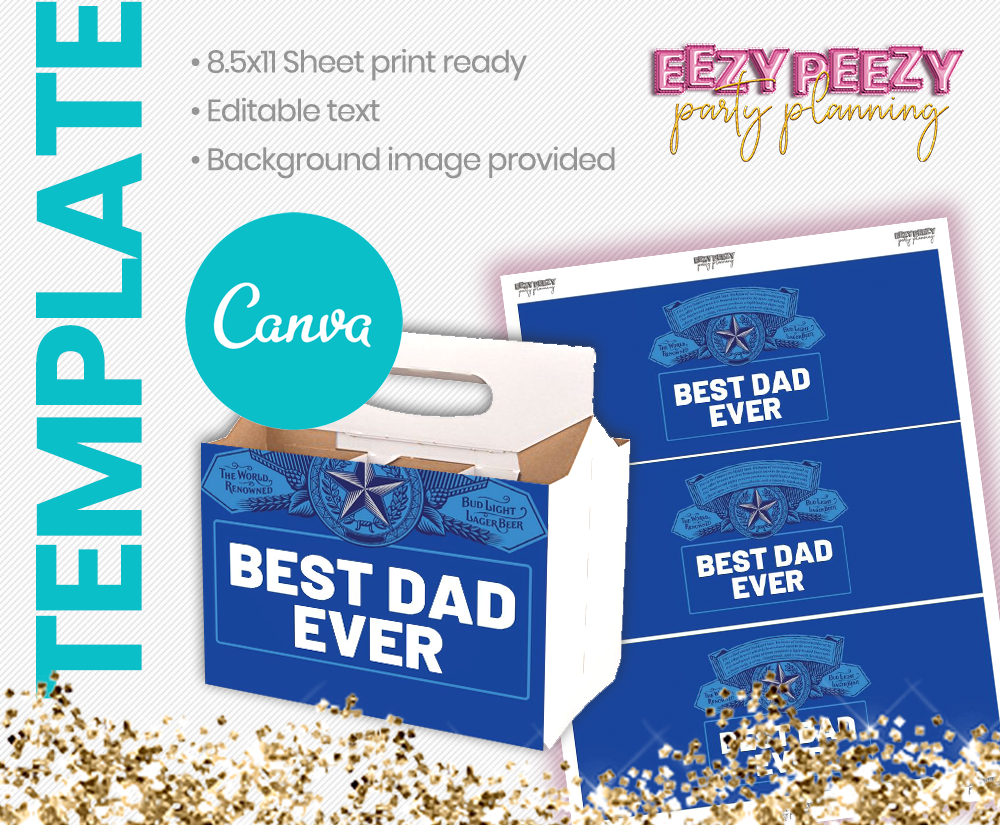 Ezpz Drinks. Beer. Light Bud. Editable label and box Canva template.