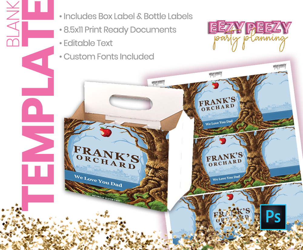 Ezpz Drinks. Beer. Orchard. Editable label and box Photoshop template.