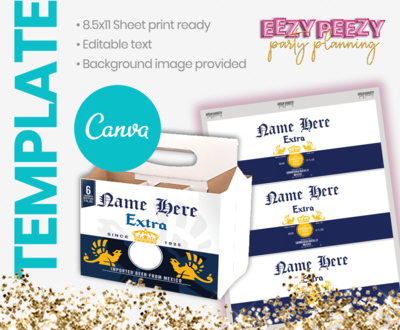 Ezpz Drinks. Beer. Rona. Editable label and box  Canva template.