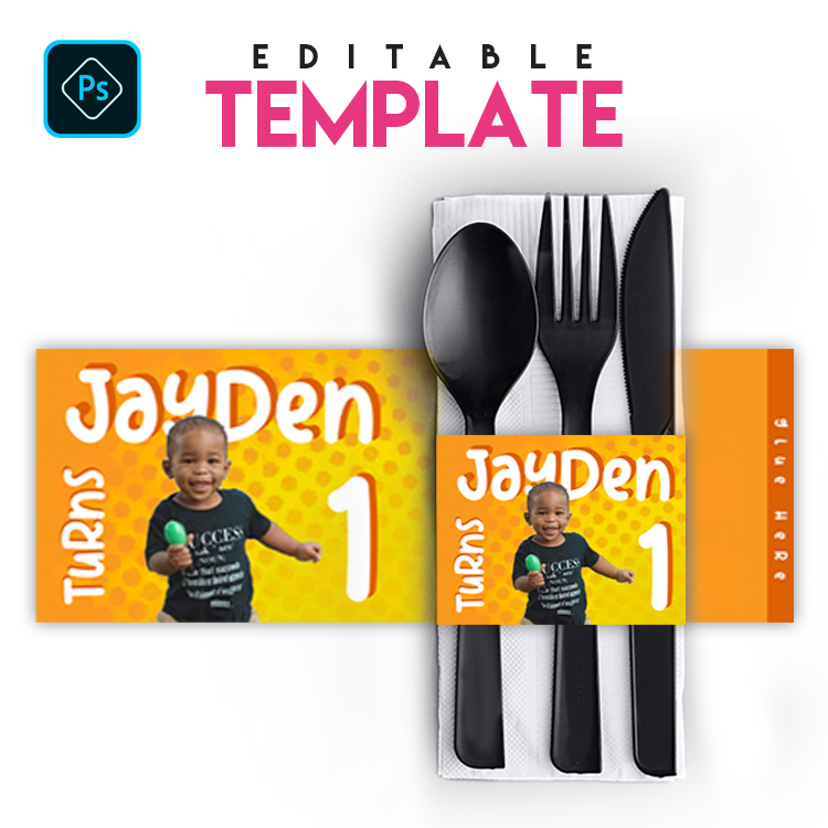EZPZ Eats. Napkin Sleeve . Editable Photoshop Template.