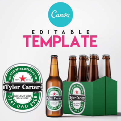 EZPZ Drinks. Beer. Green. Editable label and box  Canva template.