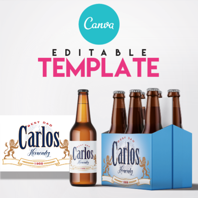 EZPZ Drinks. Beer. Model. Editable label and box Canva template.