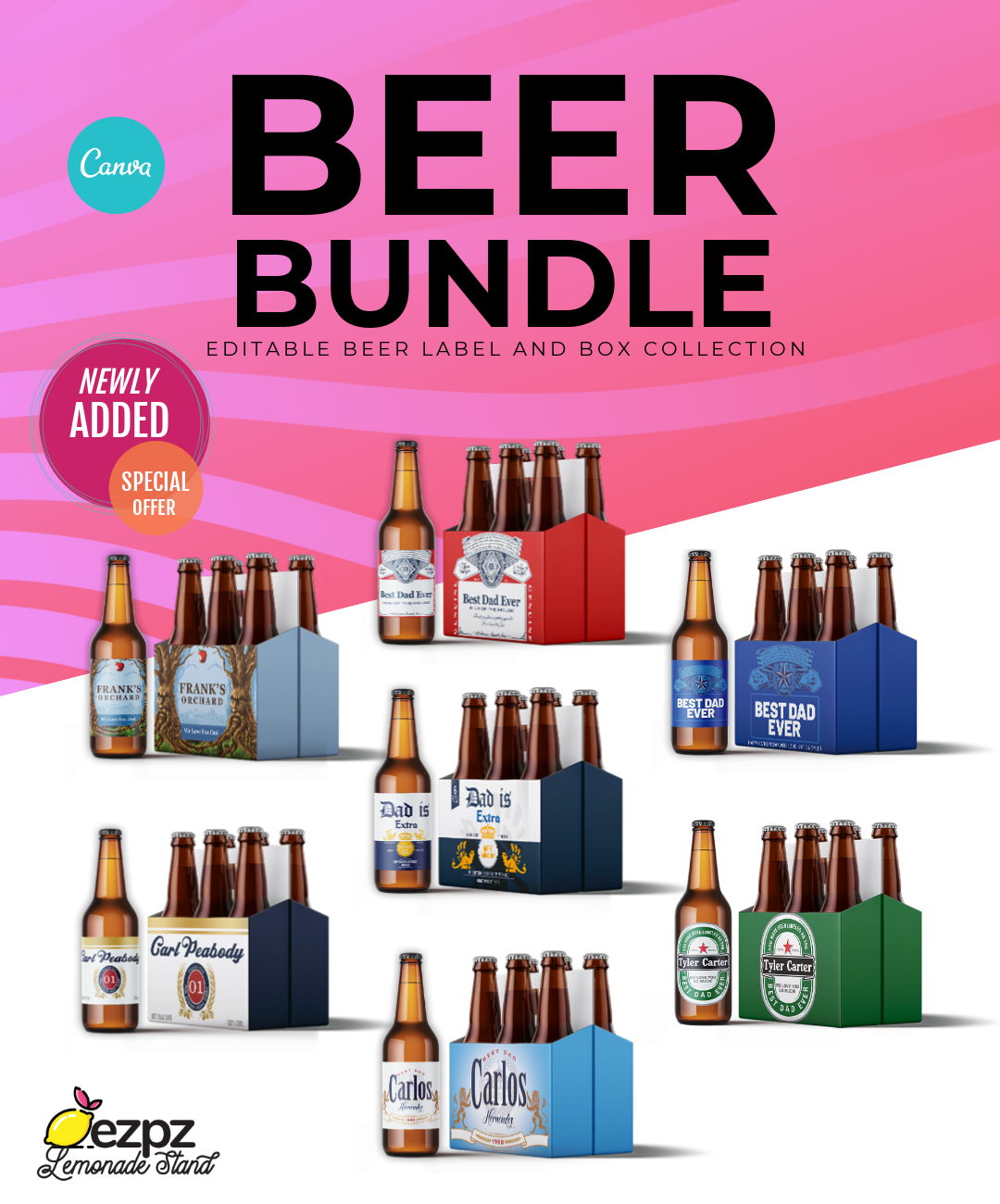 EZPZ Drinks. Beer . Bundle. Canva Template.