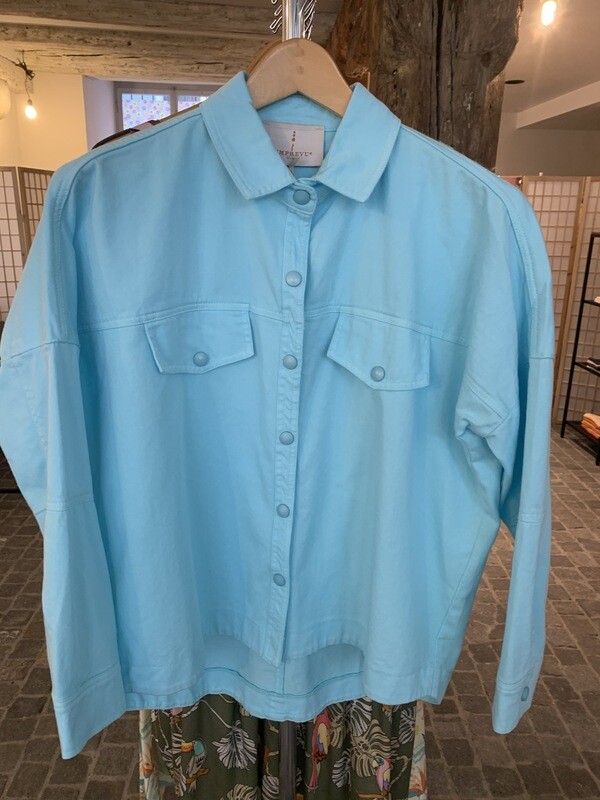 denim jacket coral or turquoise colour