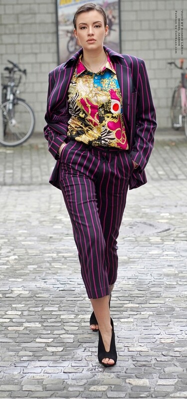 A pair of wool pants in stripe print