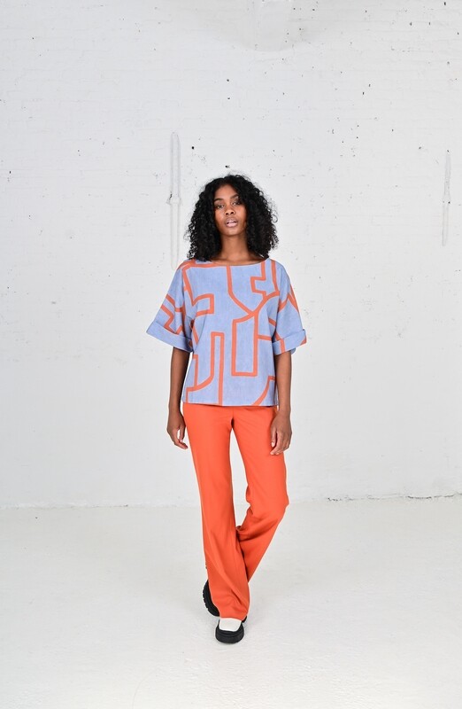 FAM Nina Blouse Blue &amp; Orange Eco Print
