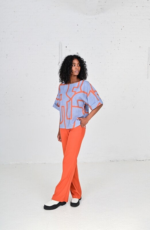 FAM Nina Blouse Blue &amp; Orange Eco Print