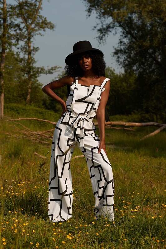 FAM - Elise jumpsuit Black and white eco print