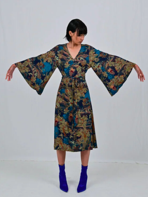 Cielo Dress - eco print bleu