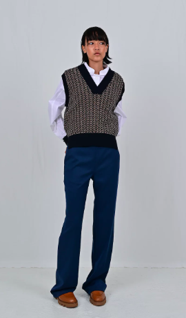 FAM- Jody Debardeur - Blue and Camel knit (Belgium Knitwear)