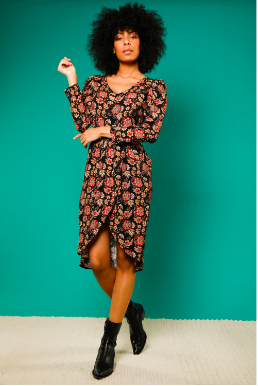 IMPREVU Dress Rocky flower Black