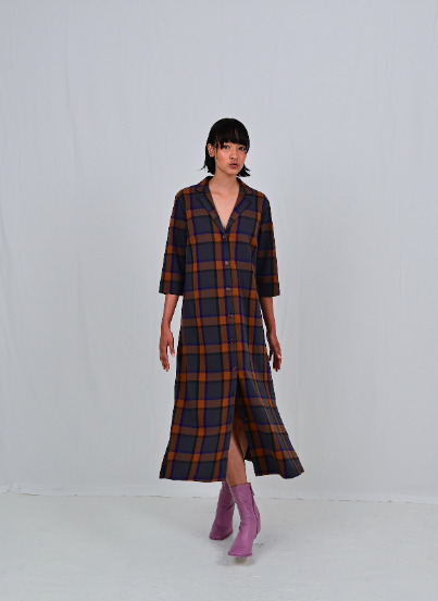 Clara Dress  - Sustainable Blue Caro