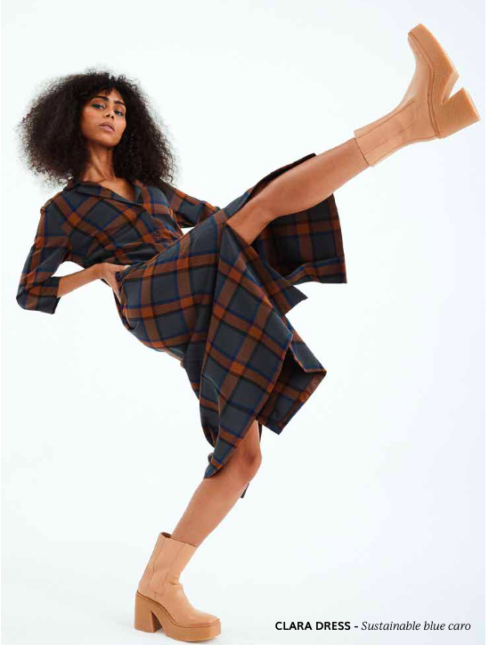 Clara Dress  - Sustainable Blue Caro