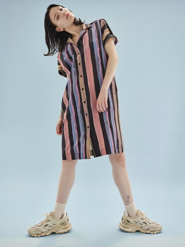 TIA DRESS - BLACK PARACHUTE ECO PRINT