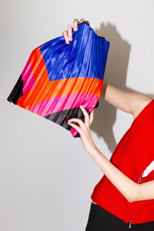 Rainbow Satin Pleated Tote Bag