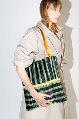 RAVELLO GREEN Satin Pleated Tote Bag