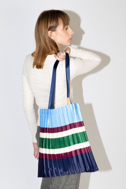 Sorento Blue Satin Pleated Tote Bag