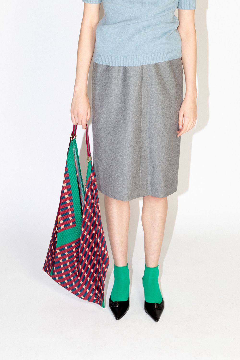 Sophia Green Satin Pleated Y- Bag