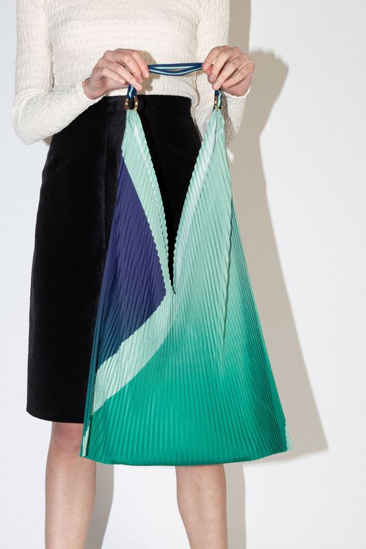 Monica Green Satin Pleated Y- Bag