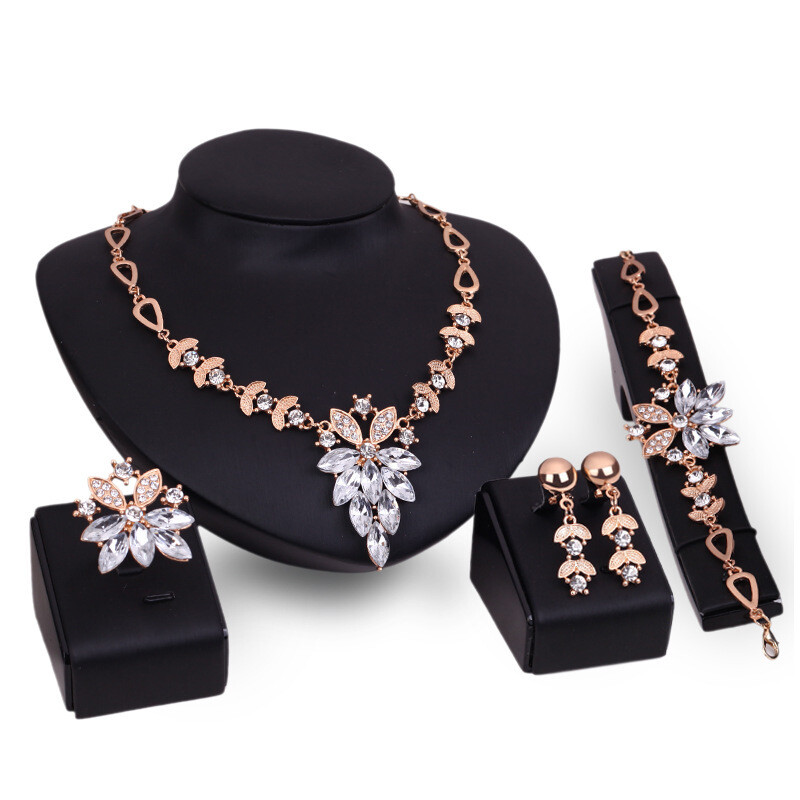 Crystal Jewelry Set ~ Necklace + Ring + Earrings + Bracelet