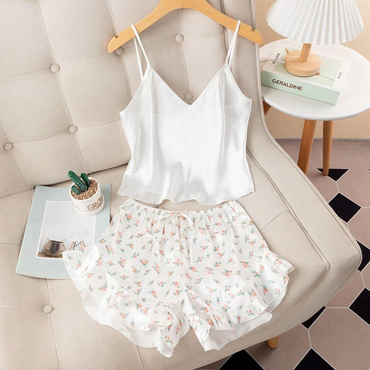 Floral Print Ruffle PJ Set
