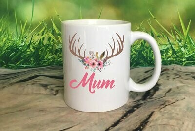 Mum's coffee mug- Customised coffee mug- Gift for mum- gift for her- Birthday present for her- coffee cup- Custom print- deer antler- floral