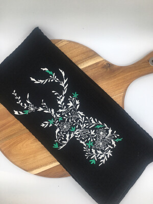 Elegant Embroidered Reindeer Tea Towel Waffle Weave