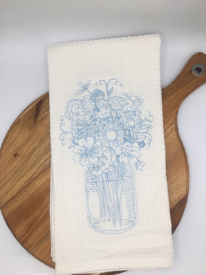 Farmhouse Style Embroidered Cotton Waffle Weave Tea Towel