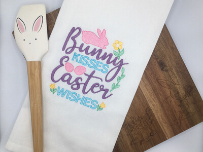 Easter bunny embroidered tea towel