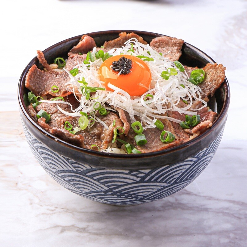 Grilled Wagyu Beef with Rice and Tamago in Black Truffle