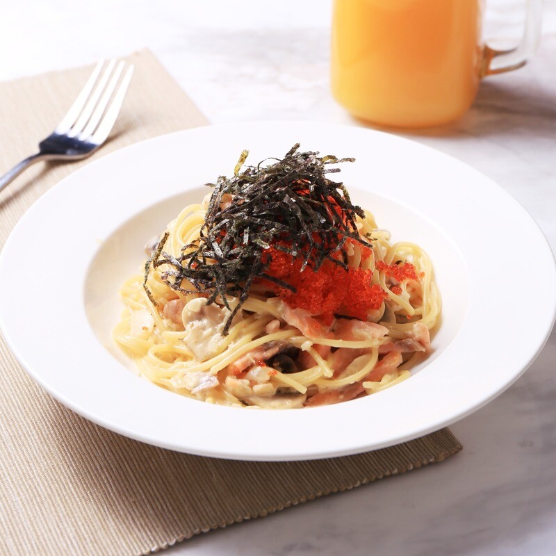 Salmon Carbonara and Crab Roe