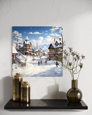 Winter's Charm The Alpine Village | Custom Original Art Print