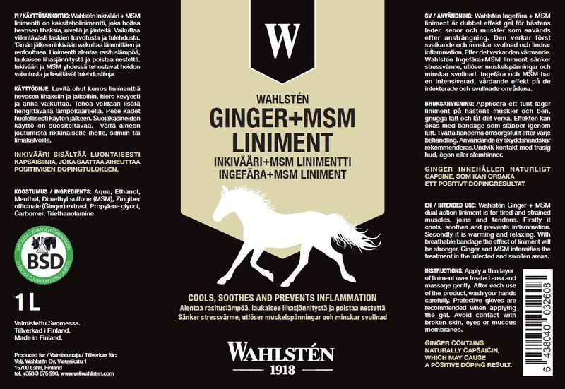 Wahlsten Ginger + MSM Dual Action Liniment - 1000ml