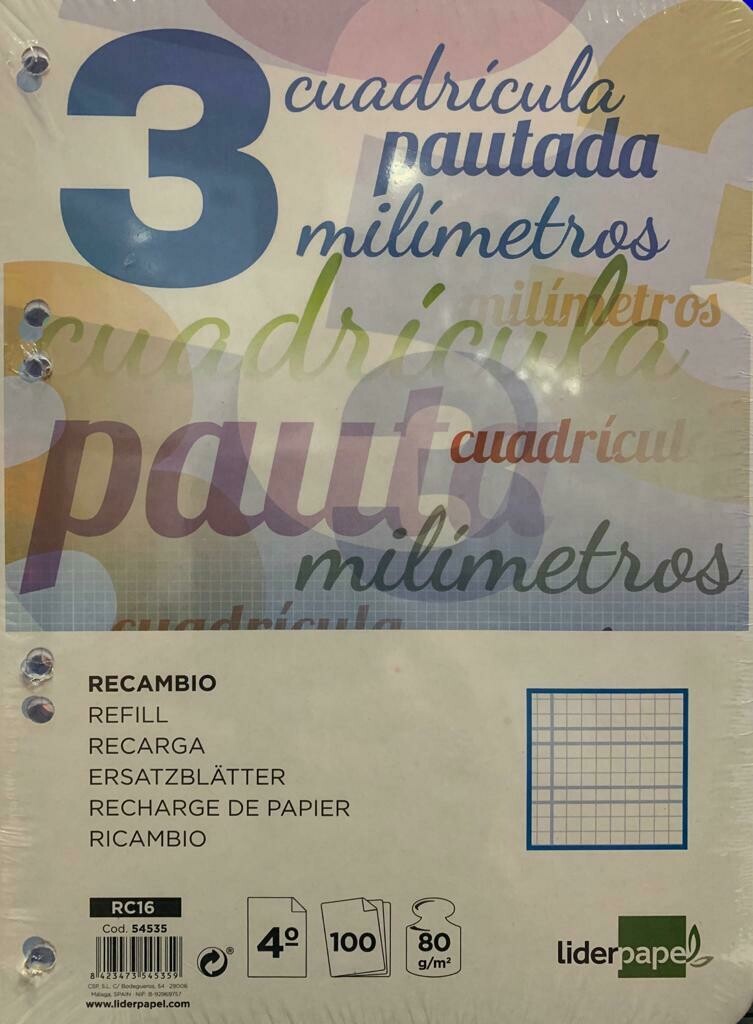 2 Recambios
 Hojas cuadriculadas Lamela con pauta 3mm