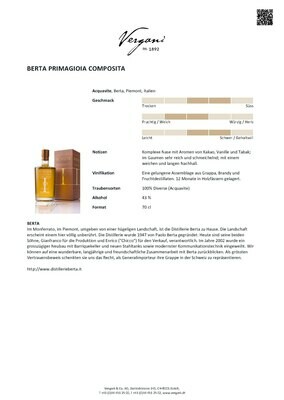 Grappa Berta Primagioia, 70cl