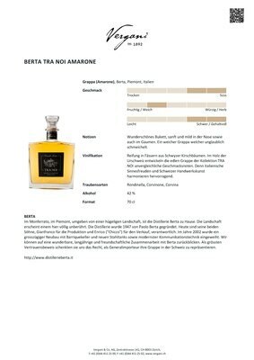 Grappa Berta Tra Noi Amarone, 70cl