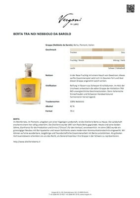 Grappa Berta Tra Noi Barolo, 70cl