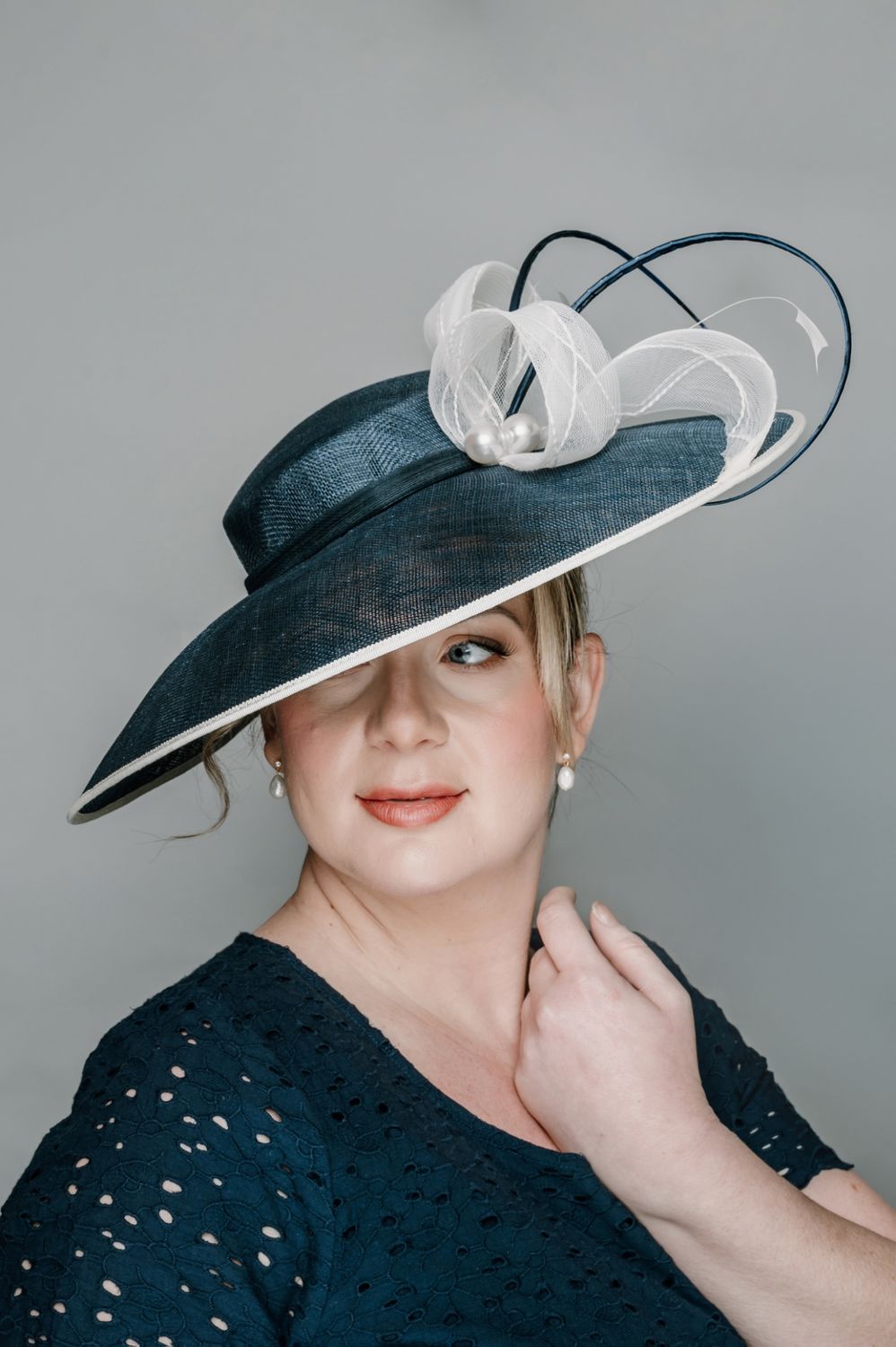 Navy Blue and Ivory Boater