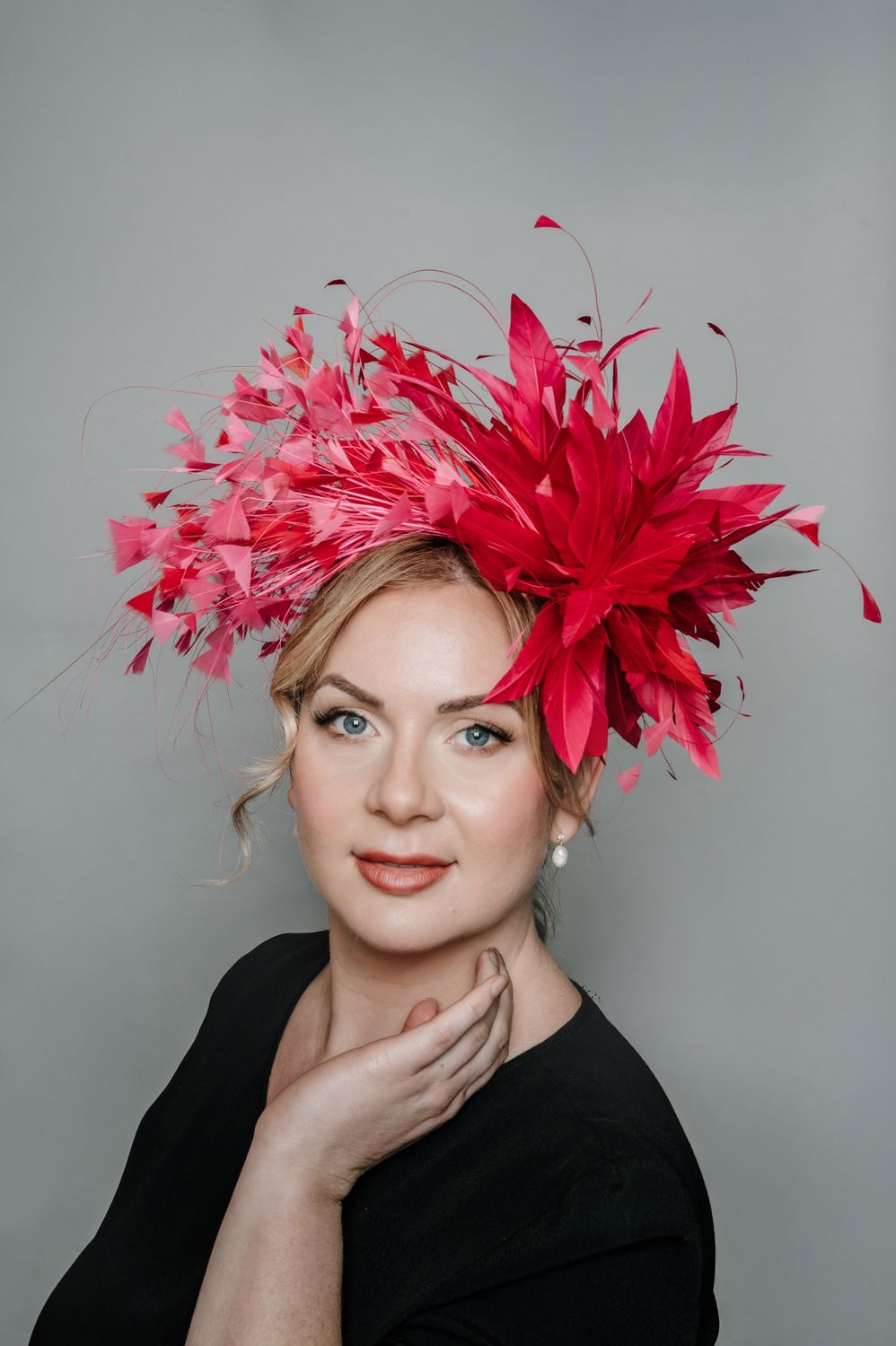 Fuschia Pink Feather Headband Weddings/Races
