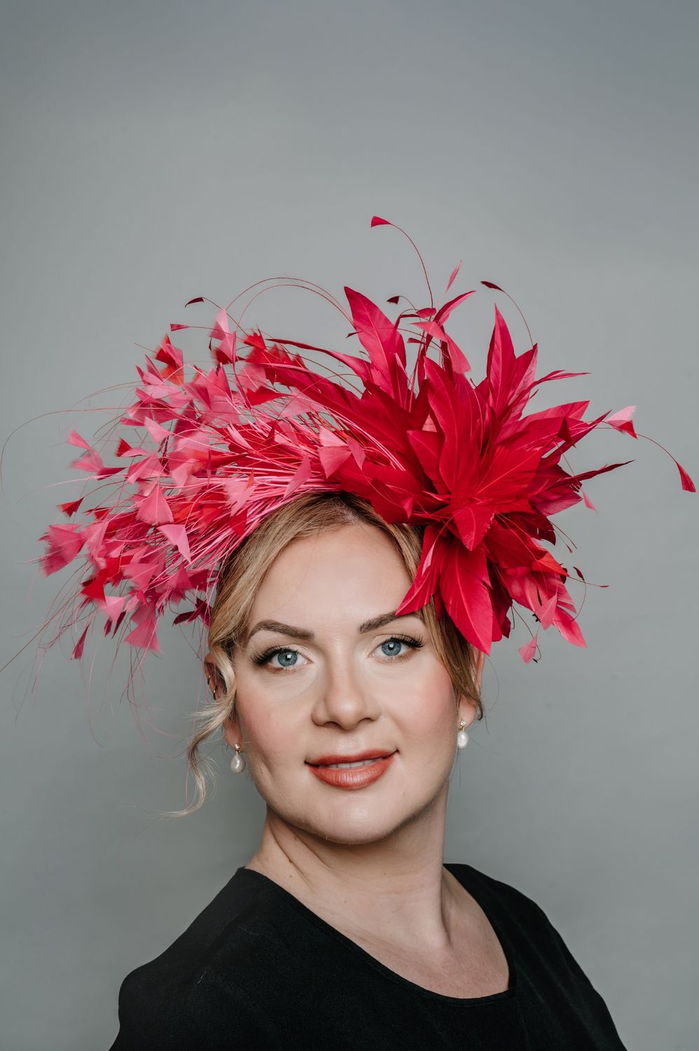 Fuschia Pink Feather Headband Weddings/Races