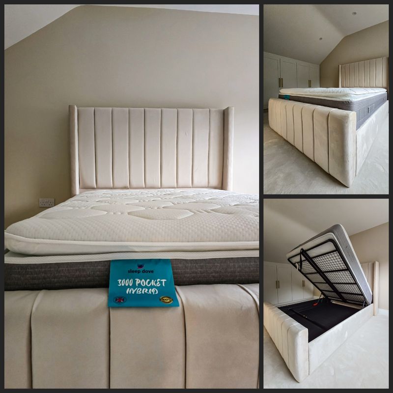 Lyons wingback bed frame with gaslift cage storage
