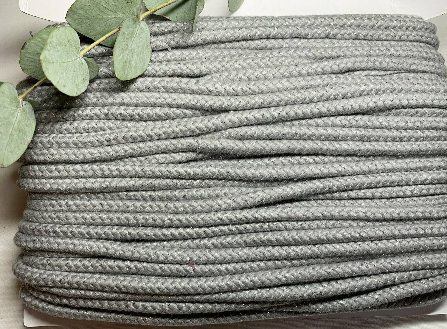 Baumwollkordel Lurex 10 mm Hellgrau