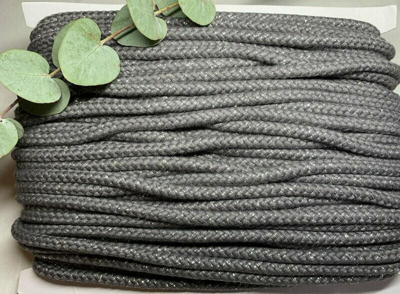 Baumwollkordel Lurex 10 mm Dunkelgrau