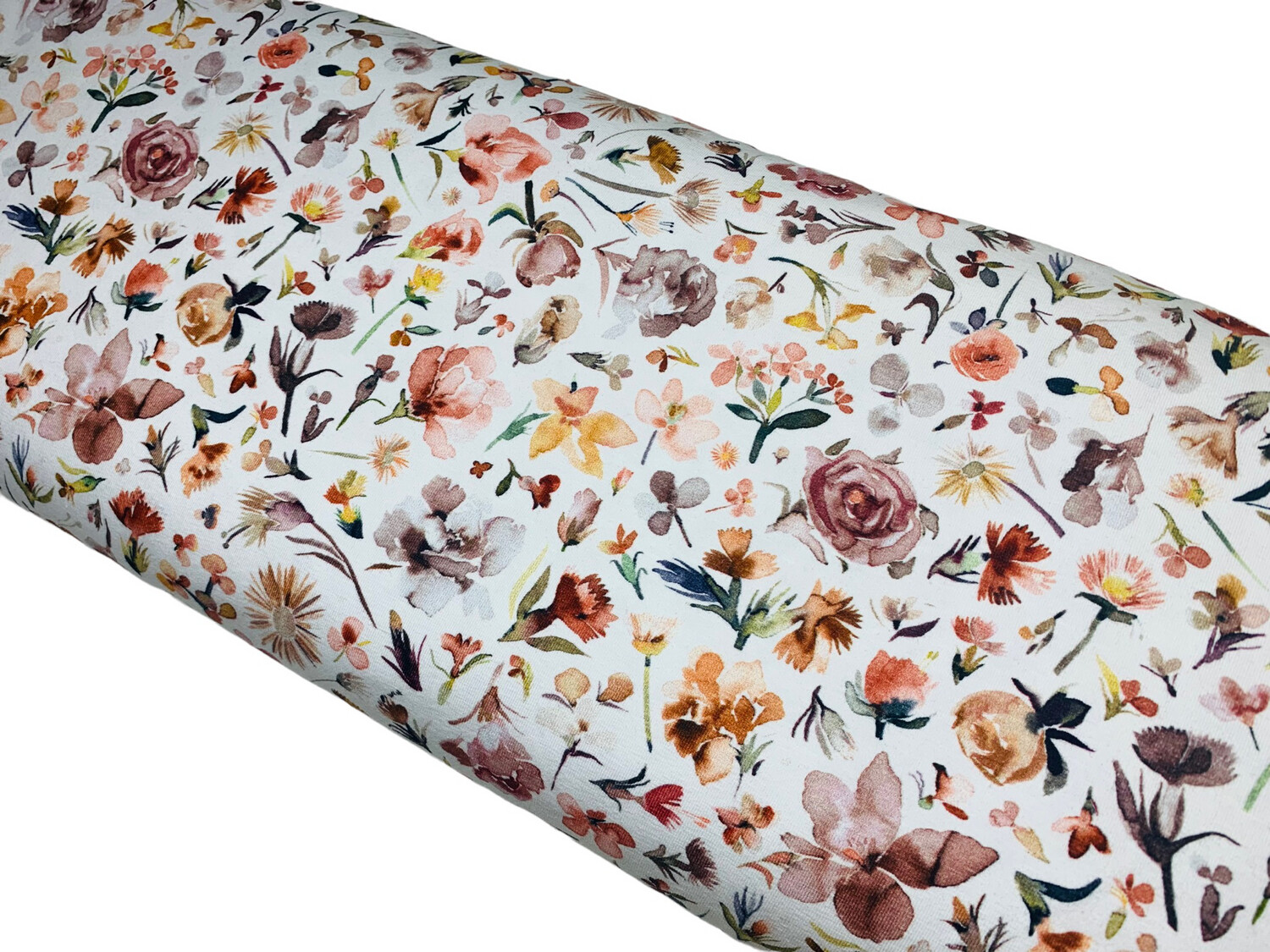 Jersey Aquarell Blumen auf Weiß