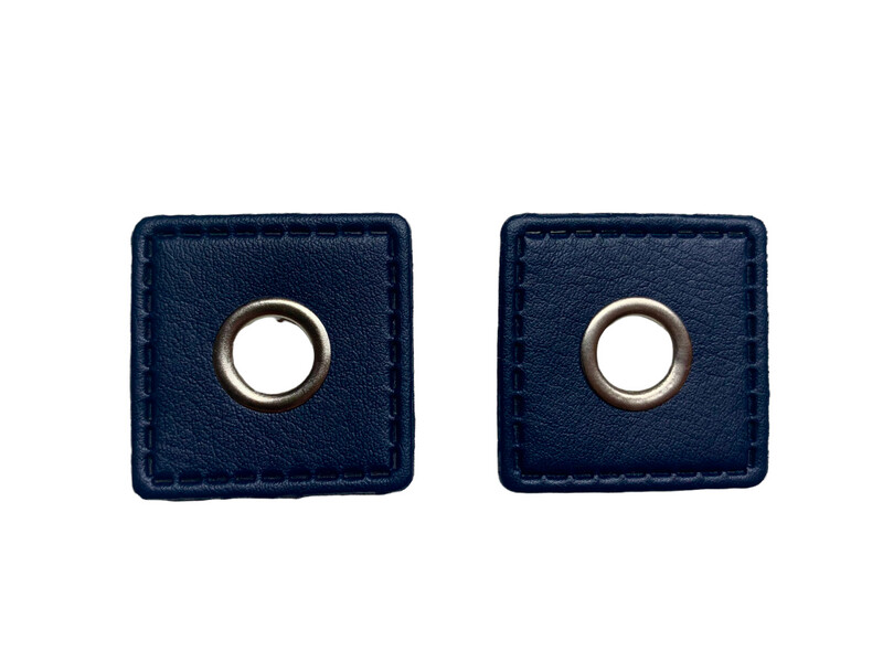 2er Kunstleder Patches mit Ösen Dunkelblau 8mm